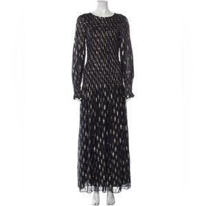 RARE NWT Loveshackfancy Navy and Gold Metallic Ikat Scarlett Silk Gown Dress